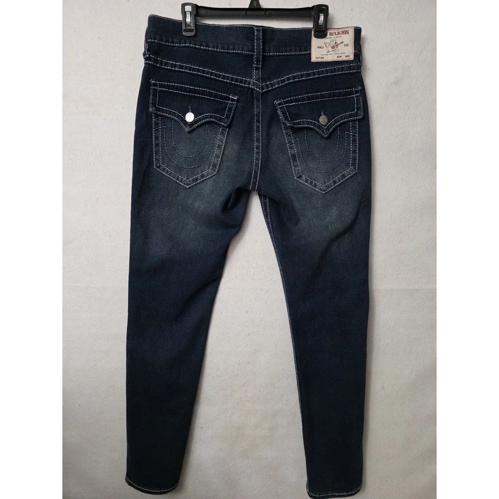 Men's True Religion Rocco Big T Flap Relaxed Skinny Jeans 33x32 700677 Dark Wash